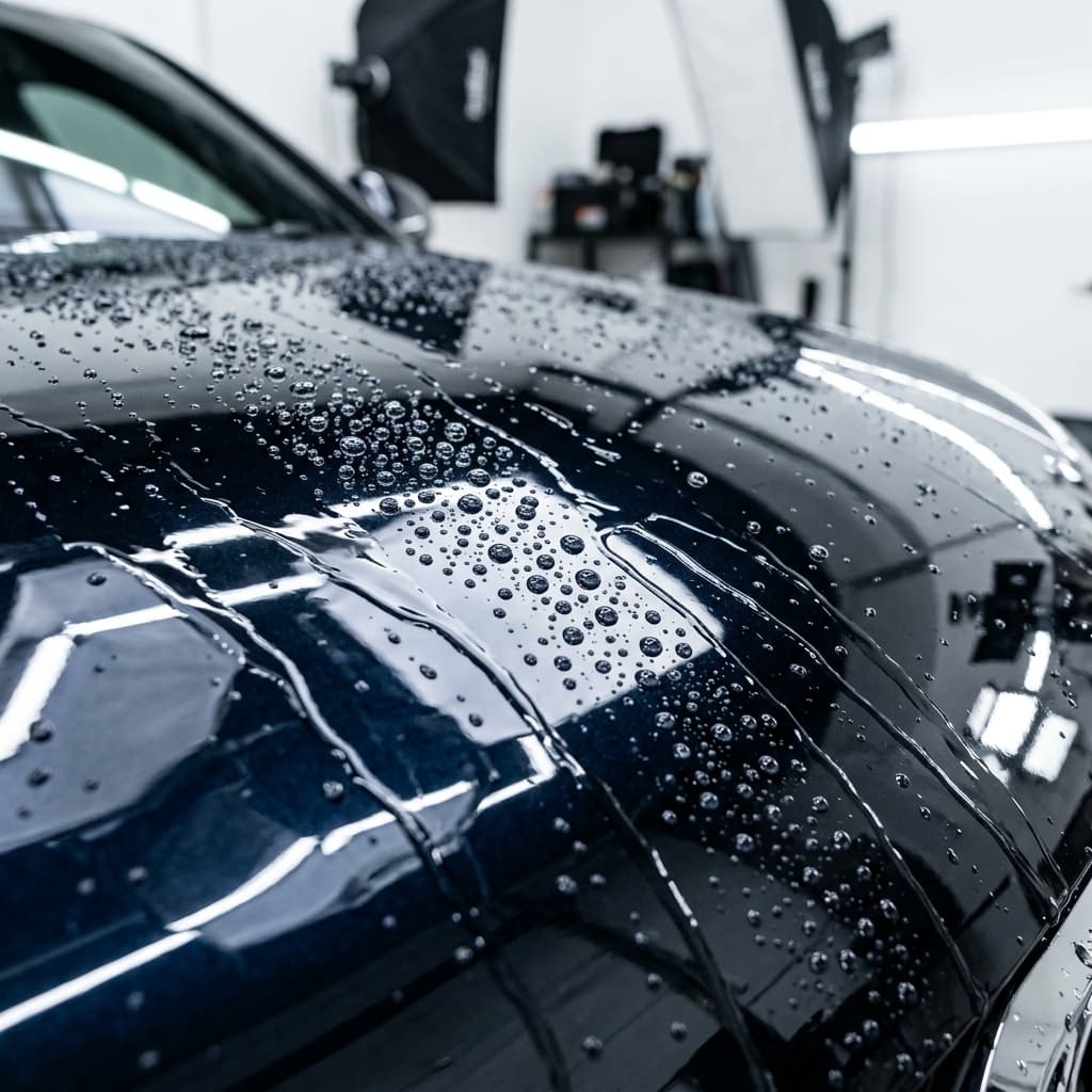Hydrophobic ceramic coating and clearcoat finish on automotive surface